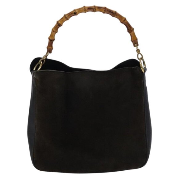 GUCCI Bamboo Hand Bag Suede Leather 2way Brown gold 001 1705 1638 Auth nb444 - Picture 2 of 16